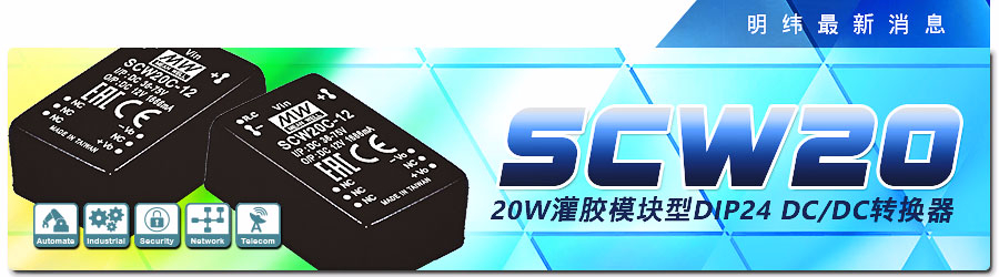 SCW20 系列20W灌胶模块型DIP24 DC/DC转换器